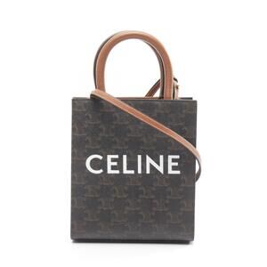 Celine Vertical Cabas Triomphe Handbag Canvas Leather Black Brown Tan